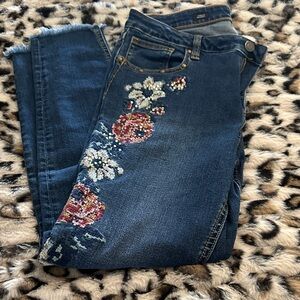 Miss Me Floral Embellished Ankle Skinny Blue Jeans